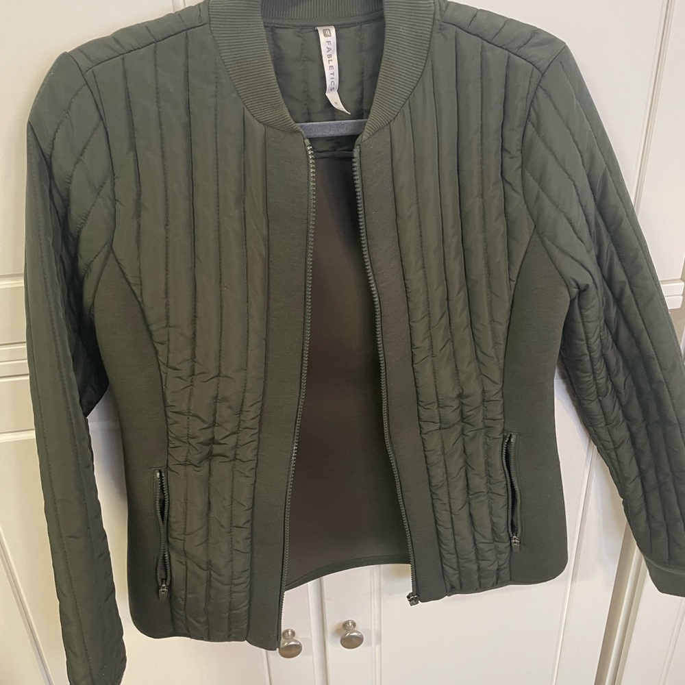 Fabletics Dark Green Quilted Bomber Jacket, size M